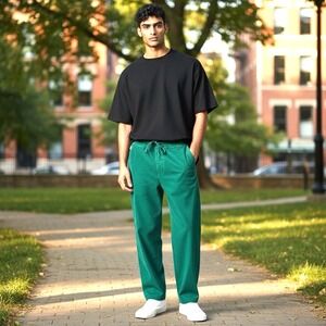 Empyre Corduroy Retro Pants Mens S Drawstring Relaxed Baggy Wide Leg Green 30/30